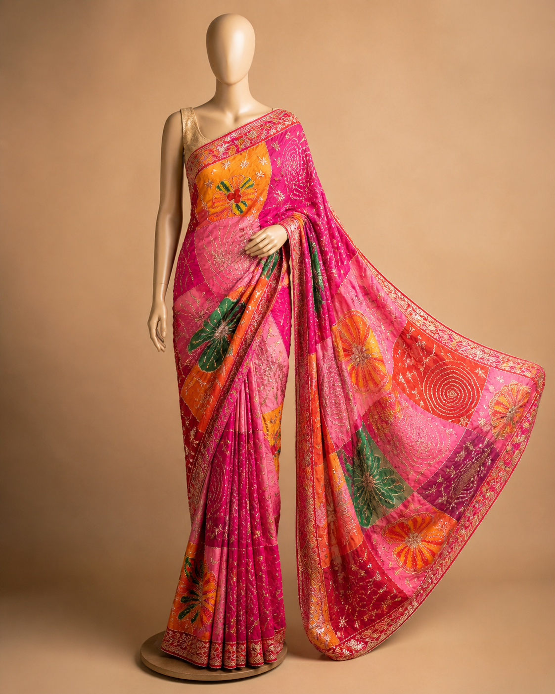 Vibrant Floral Embroidered Crepe Fabric – Multicolor Premium Designer Material