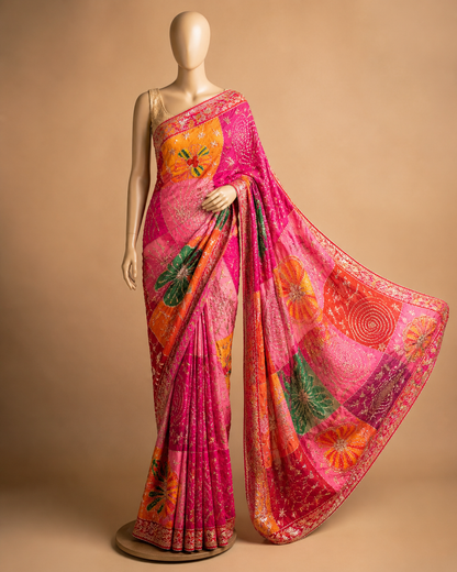Vibrant Floral Embroidered Crepe Fabric – Multicolor Premium Designer Material