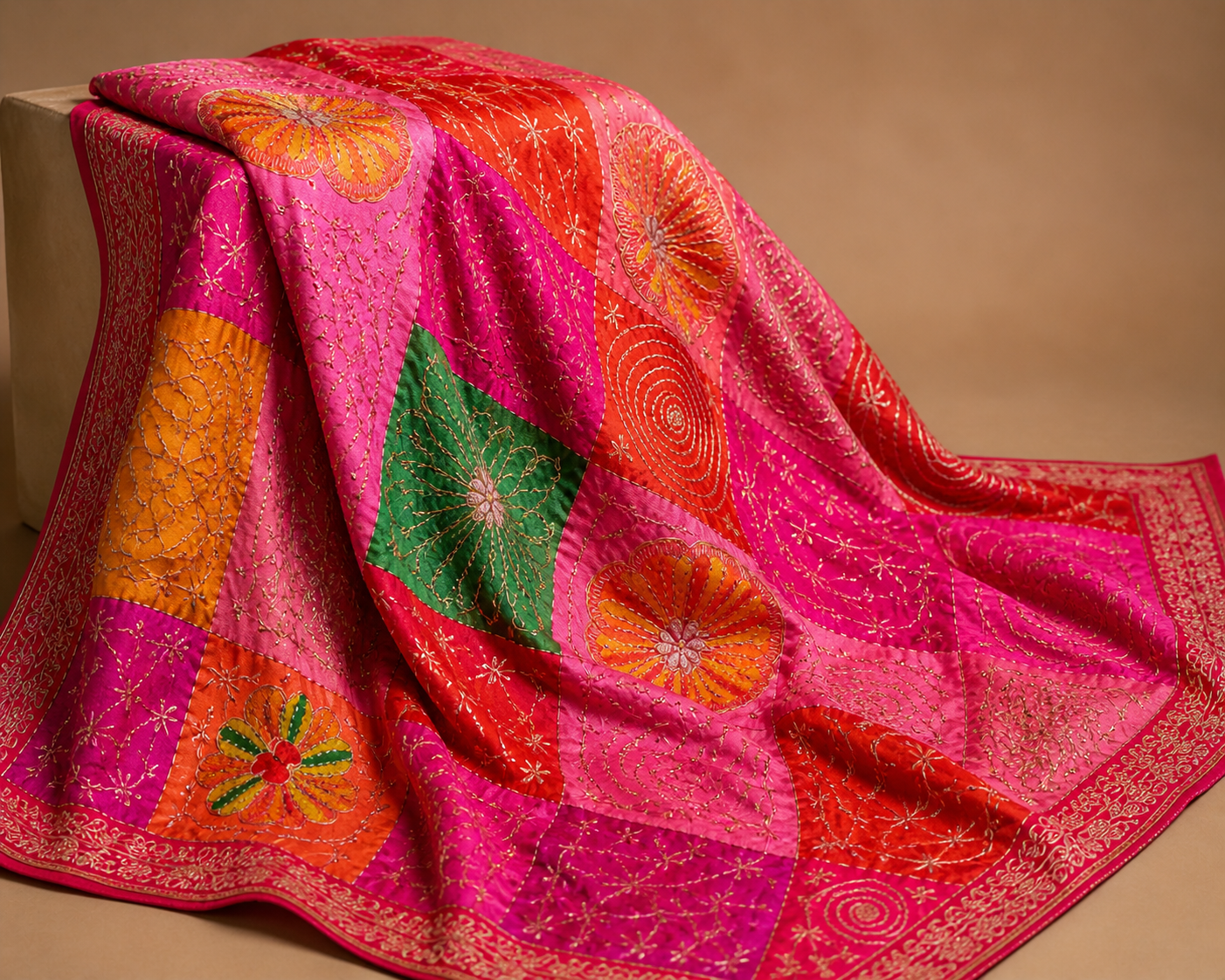 Vibrant Floral Embroidered Crepe Fabric – Multicolor Premium Designer Material