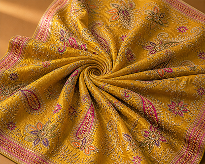 Mustard Yellow Designer Embroidered Saree Fabric – Festive Premium Material
