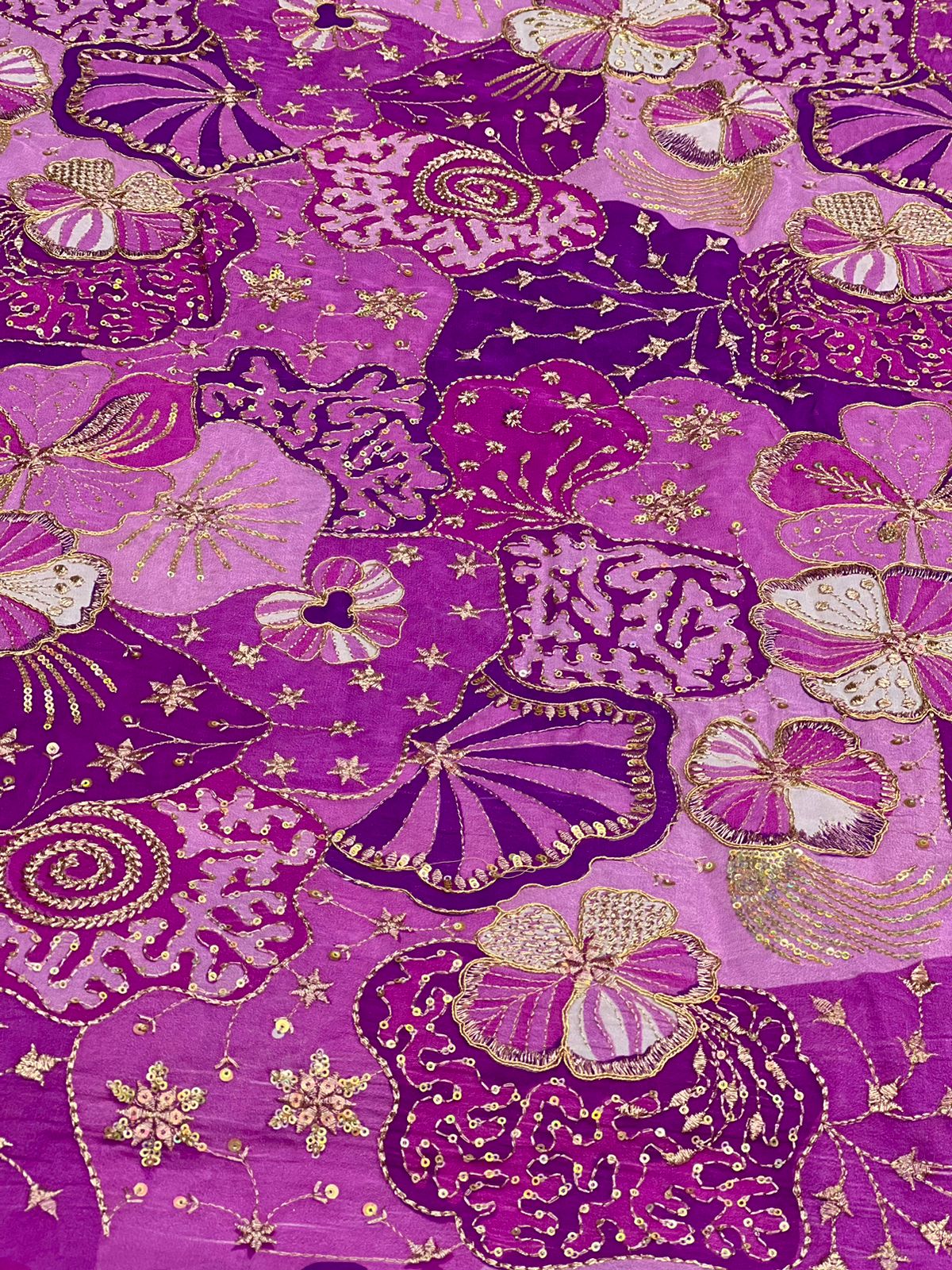Lavender Purple Floral Embroidered Fabric – Elegant Premium Designer Material