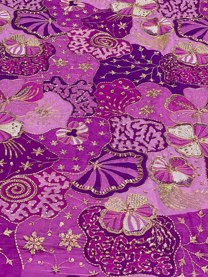 Lavender Purple Floral Embroidered Fabric – Elegant Premium Designer Material