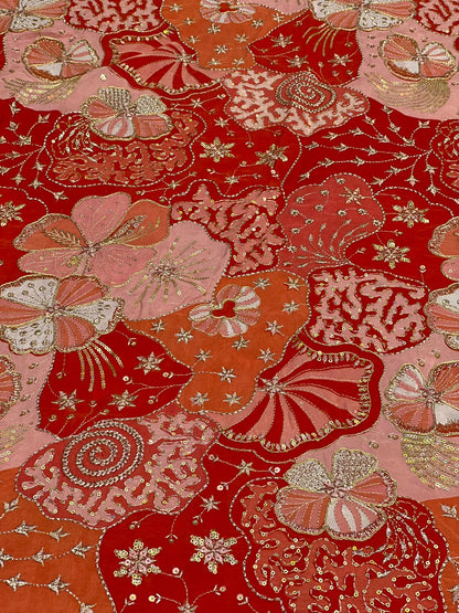 Coral Peach Floral Embroidered Fabric – Premium Designer Occasion Material