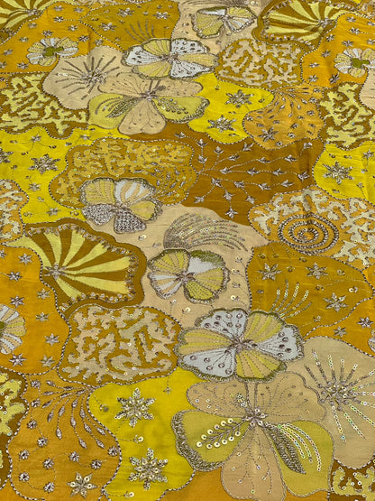 Sunshine Yellow Floral Embroidered Designer Fabric – Soft Crepe Material