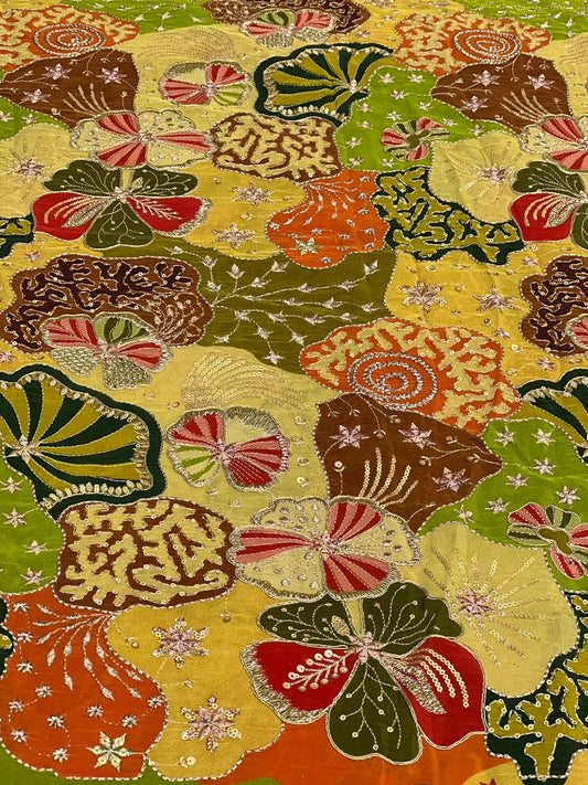 Pastel Yellow Multicolor Embroidered Fabric – Premium Designer Material