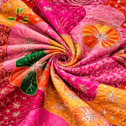 Vibrant Floral Embroidered Crepe Fabric – Multicolor Premium Designer Material